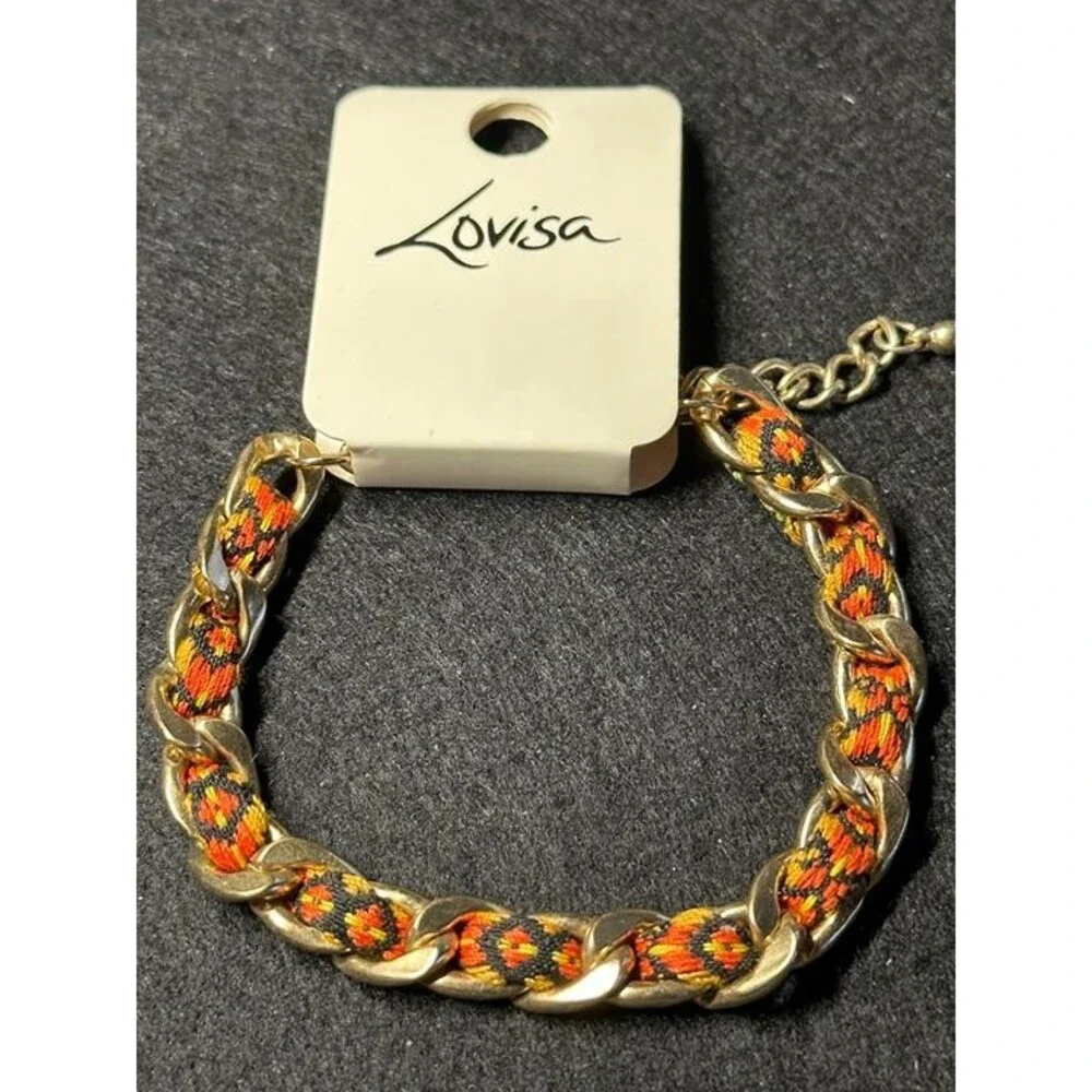 Lovisa Gold Chain Braided Cord Bracelet Orange Black Boho Style New with Tags